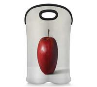 Mintoprints Red Apples Wine Carrier Tote Bag for 2 Bottles Fruit Printed Neoprene Wine Bottle Holder Carriers Bag Case Wine Cooler Bag for Travel, Picnic, Party