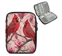Mintoprints Red Birds Travel Electronic Organizer Case, Spring Flower Slim Cable Management Bag for Game Console & Accessories, Portable Double Zipper Pouch with Mesh Pockets & Elastic Straps
