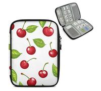 Mintoprints Red Cherry Travel Electronic Organizer Case, Slim Cable Management Bag for Game Console & Accessories, Portable Double Zipper Pouch with Mesh Pockets & Elastic Straps