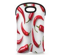 Mintoprints Red Chili Pepper Wine Carrier Tote Bag for 2 Bottles Mexican Chilli Neoprene Wine Bottle Holder Carriers Bag Case Wine Cooler Bag for Travel, Picnic, Party