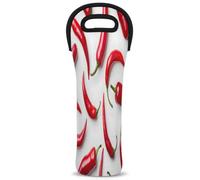 Mintoprints Red Chili Pepper Wine Carrier Tote Bag Mexican Chilli 1-Bottle Neoprene Wine Cooler Bag Carriers Bag Case Wine Bottle Holder for Travel, Picnic, Party