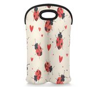 Mintoprints Red Ladybugs Wine Carrier Tote Bag for 2 Bottles Cute Animals Love Neoprene Wine Bottle Holder Carriers Bag Case Wine Cooler Bag for Travel, Picnic, Party