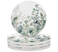 Mintoprints Sage Green Eucalyptus 4Pcs Coasters, Eucalyptus Leaves Absorbent Ceramic Drink Coaster for Kinds of Cups, Coffee Table, Home Decor, 4 Inches