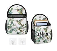 Mintoprints Sage Green Leaves 2 Pack Wall Hanging Storage Bag Eucalyptus Hummingbird Bird Hanging Organizer Bag with Pocket Fabric Storage Bag Basket for Kitchen, Bathroom Organizing