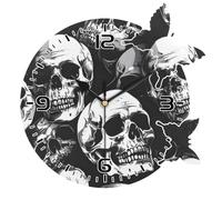 Mintoprints Skull Gothic Skeleton Wall Clock 10 Inch Non-Ticking Silent Battery Operated Round Quartz Decorative Wall Clock for Kitchen, Bathroom, Home Office, Bedroom, Living Room