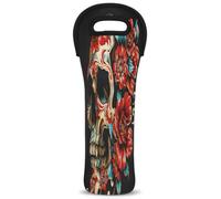 Mintoprints Skull Gothic Skeleton Wine Carrier Tote Bag Floral 1-Bottle Neoprene Wine Cooler Bag Carriers Bag Case Wine Bottle Holder for Travel, Picnic, Party