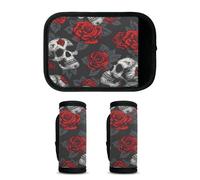 Mintoprints Skull Helloween Luggage Handle Wrap 2 Pack Handle Cover Suitcase Tags Travel Accessories for Airplane, Airport, Red Rose Skull