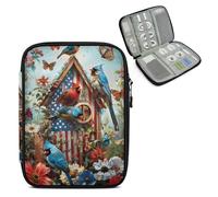 Mintoprints Spring Birds Travel Electronic Organizer Case, USA Flag Slim Cable Management Bag for Game Console & Accessories, Portable Double Zipper Pouch with Mesh Pockets & Elastic Straps