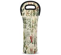 Mintoprints Spring Summer Vintage Wildflower Wine Carrier Tote Bag Floral 1-Bottle Neoprene Wine Cooler Bag Carrier Bag Case Wine Bottle Holder for Travel, Picnic, Party