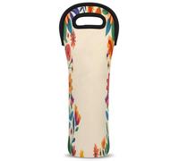 Mintoprints Spring Wine Carrier Tote Bag Watercolor Wild Flowers 1-Bottle Neoprene Wine Cooler Bag Carriers Bag Case Wine Bottle Holder for Travel, Picnic, Party