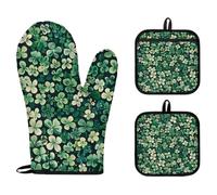 Mintoprints St. Patrick's Day Oven Mitts and Pot Holders 3pc Set, Shamrock Irish Heat Resistant Oven Glove Kitchen Oven Mitts for Cooking, Baking