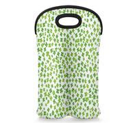 Mintoprints St. Patrick's Day Wine Bag for 2 Bottles Green Clover Clover Leaves Neoprene Wine Bottle Holder Carrier Bag Wine Cooler Bag for Travel, Picnic, Party