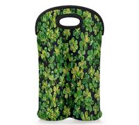 Mintoprints St Patricks Day Wine Carrier Tote Bag for 2 Bottles Shamrock Neoprene Wine Bottle Holder Carriers Bag Case Wine Cooler Bag for Travel, Picnic, Party