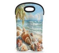 Mintoprints Starfish Beach Wine Carrier Tote Bag for 2 Bottles Seashell Palm Tree Neoprene Wine Bottle Holder Bag Bag Wine Cooler Bag for Travel, Picnic, Party