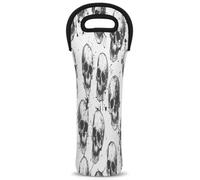 Mintoprints Sugar Skeleton Wine Carrier Tote Bag Black White Skull 1-Bottle Neoprene Wine Cooler Bag Carriers Bag Case Wine Bottle Holder for Travel, Picnic, Party