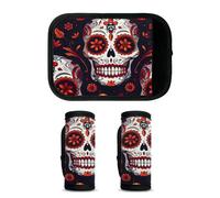 Mintoprints Sugar Skull Luggage Handle Wrap 2 Pack Handle Cover Suitcase Tags Travel Accessories for Airplane, Airport, Mexican Floral Skeleton