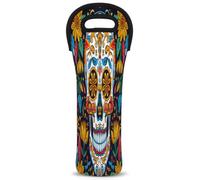 Mintoprints Sugar Skull Mexican Wine Carrier Tote Bag Day of The Dead Halloween 1-Bottle Neoprene Wine Cooler Bag Carriers Bag Case Wine Bottle Holder for Travel, Picnic, Party