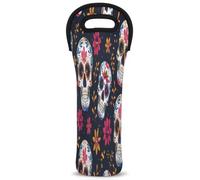 Mintoprints Sugar Skull Wine Carrier Tote Bag 1 Bottle Neoprene Wine Cooler Bag Carrier Bag Case Wine Bottle Holder for Travel, Picnic, Party