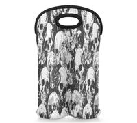 Mintoprints Sugar Skull Wine Carrier Tote Bag for 2 Bottles Black White Skeleton Neoprene Wine Bottle Holder Carriers Bag Case Wine Cooler Bag for Travel, Picnic, Party