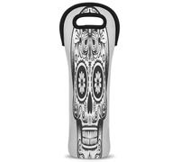 Mintoprints Sugar Skull Wine Carrier Tote Bag Gothic Black White Sugar 1-Bottle Neoprene Wine Cooler Bag Carriers Bag Case Wine Bottle Holder for Travel, Picnic, Party