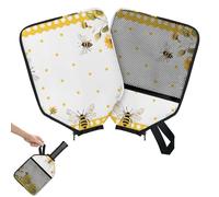 Mintoprints Sunflower Bees Pickleball Paddle Cover, Racket Sleeve with Pocket and Handle Strap Buffalo Plaid Checkered Paddle Case Fits Most Rackets