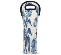 Mintoprints Sunflower Flower Wine Carrier Tote Bag Blue Watercolor 1-Bottle Neoprene Wine Cooler Bag Carriers Bag Case Wine Bottle Holder for Travel, Picnic, Party