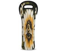 Mintoprints Sunflower Wine Carrier Tote Bag Farmhouse Yellow Floral Bee 1-Bottle Neoprene Wine Cooler Bag Carriers Bag Case Wine Bottle Holder for Travel, Picnic, Party