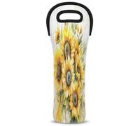 Mintoprints Sunflower Wine Carrier Tote Bag Floral 1-Bottle Neoprene Wine Cooler Bag Carriers Bag Case Wine Bottle Holder for Travel, Picnic, Party