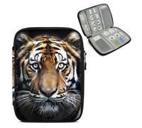 Mintoprints Tiger Travel Electronic Organizer Case, Wild Animal Themed Slim Cable Management Bag for Game Console & Accessories, Portable Double Zipper Pouch with Mesh Pockets & Elastic Straps