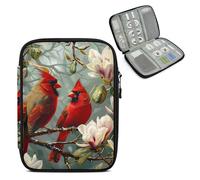 Mintoprints Tree Red Bird Travel Electronic Organizer Case, Flower Slim Cable Management Bag for Game Console & Accessories, Portable Double Zipper Pouch with Mesh Pockets & Elastic Straps