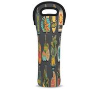 Mintoprints Tropical Beach Theme Wine Carrier Tote Bag Summer Theme 1-Bottle Neoprene Wine Cooler Bag Carrier Bag Case Wine Bottle Holder for Travel, Picnic, Party