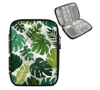 Mintoprints Tropical Leaf Travel Electronic Organizer Case, Green Leaves Slim Cable Management Bag for Game Console & Accessories, Portable Double Zipper Pouch with Mesh Pockets & Elastic Straps