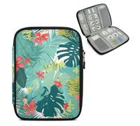 Mintoprints Tropical Monstera Travel Electronic Organizer Case, Green Plant Slim Cable Management Bag for Game Console & Accessories, Portable Double Zipper Pouch with Mesh Pockets & Elastic Straps