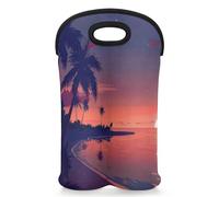 Mintoprints Tropical Palm Tree Wine Carrier Tote Bag for 2 Bottles Summer Hawaii Neoprene Wine Bottle Holder Carriers Bag Case Wine Cooler Bag for Travel, Picnic, Party
