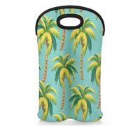 Mintoprints Tropical Palm Tree Wine Carrier Tote Bag for 2 Bottles Tropical Leaves Neoprene Wine Bottle Holder Carriers Bag Case Wine Cooler Bag for Travel, Picnic, Party