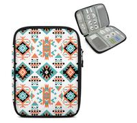 Mintoprints Vintage Aztec Travel Electronic Organizer Case, Ethnic Boho Slim Cable Management Bag for Game Console & Accessories, Portable Double Zipper Pouch with Mesh Pockets & Elastic Straps