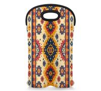 Mintoprints Vintage Flower Wine Carrier Tote Bag for 2 Bottles Aztec Native Striped Neoprene Wine Bottle Holder Carriers Bag Case Wine Cooler Bag for Travel, Picnic, Party