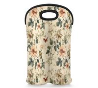 Mintoprints Vintage Flowers Wine Carrier Tote Bag for 2 Bottles Wild Birds Animals Neoprene Wine Bottle Holder Carriers Bag Case Wine Cooler Bag for Travel, Picnic, Party