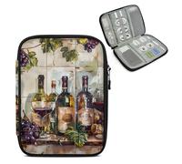 Mintoprints Vintage Glasses Travel Electronic Organizer Case, Wine Grape Slim Cable Management Bag for Game Console & Accessories, Portable Double Zipper Pouch with Mesh Pockets & Elastic Straps