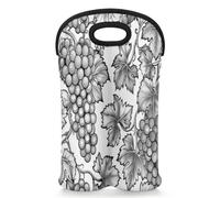 Mintoprints Vintage Grape Wine Carrier Tote Bag for 2 Bottles Fruit Grapes Neoprene Wine Bottle Holder Carriers Bag Case Wine Cooler Bag for Travel, Picnic, Party