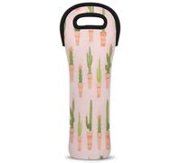 Mintoprints Watercolor Cactus Wine Carrier Tote Bag Succulents 1-Bottle Neoprene Wine Cooler Bag Carriers Bag Case Wine Bottle Holder for Travel, Picnic, Party