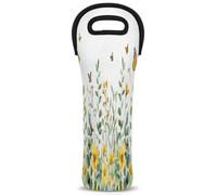 Mintoprints Watercolor Wildflower Wine Carrier Tote Bag Spring Floral 1-Bottle Neoprene Wine Cooler Bag Carriers Bag Case Wine Bottle Holder for Travel, Picnic, Party