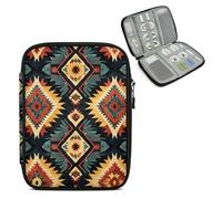Mintoprints Western Aztec Travel Electronic Organizer Case, Geometric American Slim Cable Management Bag for Game Console & Accessories, Portable Double Zipper Pouch with Mesh Pockets & Elastic Straps