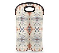 Mintoprints Western Aztec Wine Carrier Tote Bag for 2 Bottles Vintage Abstract Geometric Neoprene Wine Bottle Holder Carriers Bag Case Wine Cooler Bag for Travel, Picnic, Party