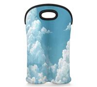 Mintoprints White Cloud Wine Carrier Tote Bag for 2 Bottles Sky Cloud Neoprene Wine Bottle Holder Carriers Bag Case Wine Cooler Bag for Travel, Picnic, Party
