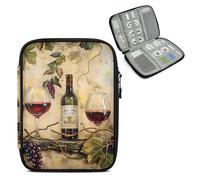 Mintoprints Wine Themed Travel Electronic Organizer Case, Grape Leaves Slim Cable Management Bag for Game Console & Accessories, Portable Double Zipper Pouch with Mesh Pockets & Elastic Straps