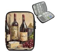 Mintoprints Wine Themed Travel Electronic Organizer Case, Vintage Grape Slim Cable Management Bag for Game Console & Accessories, Portable Double Zipper Pouch with Mesh Pockets & Elastic Straps