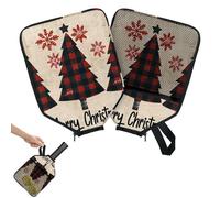 Mintoprints Winter Christmas Pickleball Paddle Cover, Racket Sleeve with Pocket and Handle Strap Christmas Trees Buffalo Plaid Paddle Case Fits Most Rackets