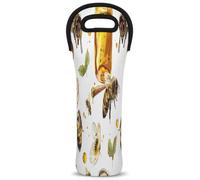 Mintoprints Yellow Bee Wine Carrier Tote Bag Sweet Honey 1-Bottle Neoprene Wine Cooler Bag Carriers Bag Case Wine Bottle Holder for Travel, Picnic, Party