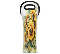 Mintoprints Yellow Sunflower Wine Carrier Tote Bag Spring Flower 1-Bottle Neoprene Wine Cooler Bag Carriers Bag Case Wine Bottle Holder for Travel, Picnic, Party